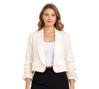 janisramone® Eleganter, schlichter Cropped-Blazer für Damen, gerüschte Ärmel, gefüttert, Damenjacken, bauchfreies Oberteil, stilvoller offener Kragen, lässig, Party, Büro, Cropped-Cardigan mit