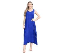Janisramone Fallschirmkleid - Italienische Tulpen-Maxikleider im Lagenlook - Lange Sommerkleider für Damen - Dehnbare ärmellose Tunikakleider für Damen (Königsblau, 20-22 Plus)