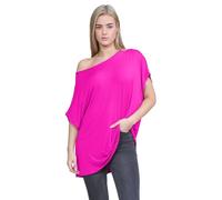 Janisramone Frauen Damen Neu Ebene aus Das Schulter Batwing Ärmel Bardot Baggy überdimensional T-Shirt T Top