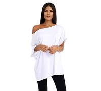 Janisramone Frauen Damen Neu Ebene aus Das Schulter Batwing Ärmel Bardot Baggy überdimensional T-Shirt T Top