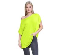 Janisramone Frauen Damen Neu Ebene aus Das Schulter Batwing Ärmel Bardot Baggy überdimensional T-Shirt T Top