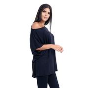 Janisramone Frauen Damen Neu Ebene aus Das Schulter Batwing Ärmel Bardot Baggy überdimensional T-Shirt T Top