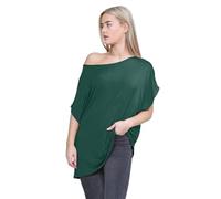 Janisramone Frauen Damen Neu Ebene aus Das Schulter Batwing Ärmel Bardot Baggy überdimensional T-Shirt T Top