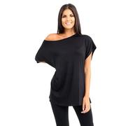 Janisramone Frauen Damen Neu Ebene aus Das Schulter Batwing Ärmel Bardot Baggy überdimensional T-Shirt T Top