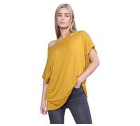 Janisramone Frauen Damen Neu Ebene aus Das Schulter Batwing Ärmel Bardot Baggy überdimensional T-Shirt T Top