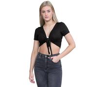 Janisramone Frauen Damen Neu Kurz Kappe Ärmel Plain Bolero Vorderseite Binden Achselzucken beschnitten Dehnbar Cardigan Top