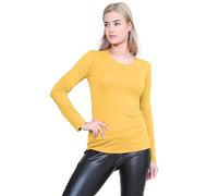 Janisramone Frauen Damen Neu Runden Hals Lange Ärmel Plain Beiläufig dehnbar T-Stück Basic Schlank Passen T-Shirt Oben