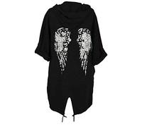 Janisramone Frauen Damen Neu Sequin Engel Flügel Zurück Baggy Übergroß Kapuzenpullover Strickjacke Jacke Sweatshirt Oben