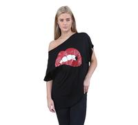 Janisramone Frauen Damen Neu Slogan Gedruckt Aus Schulter Batwing Ärmel Baggy Übergroß Lagenlook T-Shirt Top