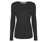 Janisramone Frauen Damen V Hals Lang Ärmel T-Shirt Dehnbar Plain Jersey Schlank Passen Lässig Basic Tee Oben