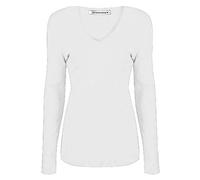 Janisramone Frauen Damen V Hals Lang Ärmel T-Shirt Dehnbar Plain Jersey Schlank Passen Lässig Basic Tee Oben