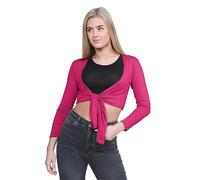 Janisramone Frauen Neu Plain Bolero Vorderseite srawatte Achselzucken Damen Cropped Lange Ärmel Strecken Strickjacke Top
