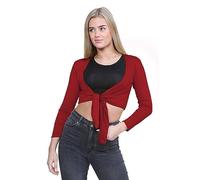 Janisramone Frauen Neu Plain Bolero Vorderseite srawatte Achselzucken Damen Cropped Lange Ärmel Strecken Strickjacke Top