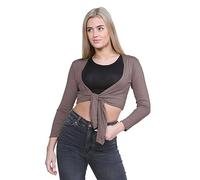 Janisramone Frauen Neu Plain Bolero Vorderseite srawatte Achselzucken Damen Cropped Lange Ärmel Strecken Strickjacke Top
