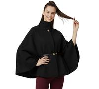janisramone Italienischer Poncho mit Gürtel, elegant, vorne offen, Knopfumhang, Wintermantel, stilvoller hoher Rollkragen, warme übergroße Strickjacke für Damen, Einheitsgröße, passend für 36-48