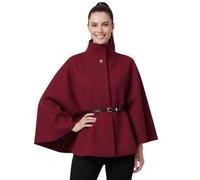 janisramone Italienischer Poncho mit Gürtel, elegant, vorne offen, Knopfumhang, Wintermantel, stilvoller hoher Rollkragen, warme übergroße Strickjacke für Damen, Einheitsgröße, passend für 36-48, wein
