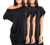janisramone® Schulterfreie Oberteile für Damen, 3 Stück, stilvolle Fledermausärmel, kurzärmelig, übergroße T-Shirts für Frauen, einfarbig, lässig, Baggy-T-Shirts, Partykleidung, Bardot schulterfreies