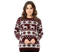Janisramone® Weihnachtspullover für Damen, witzige Strickpullover mit Rentier- und Schneeflockenmotiv, eleganter Rundhalsausschnitt Lange Ärmel, lustiges Weihnachts Outfit, Größen 8-26