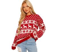 Janisramone® Weihnachtspullover für Damen, witzige Strickpullover mit Rentier- und Schneeflockenmotiv, eleganter Rundhalsausschnitt Lange Ärmel, lustiges Weihnachts Outfit, Größen 8-26