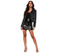 Janisramone Women's Shiny High Waist Pencil Bodycon Vinyl PVC Wet Look Mini Skirt Black, Size: 42