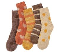 JANSBEN 5 Paar Kuschelsocken Damen, Flauschige Socken aus Korallenfleece, Warme Dicke Bettsocken, Elastizität Schlafsocken, Plüschsocken für Winter