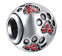 Januar Geburtsstein Hund Pfote Druck Charms passen Pandora Geburtstag Armband, 925 Sterling Silber Dog Paw Print Herz Bead mit Geburt Stein wie Football, Geschenke für Ehefrau/Haustier Liebhaber