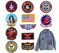 JAONLD 11 Stück Top Gun Aufnäher zum Aufbügeln, USA Flagge Maverick Patches Bestickt, Air Force Navy Marine Army Jacke Tactical Military Logo Dekorative Applikation für Jacken, Jeans, Rucksäcke