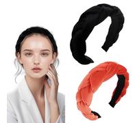 JAONLD Haarreif Samt,2 Stücke Haarreif Damen Oktoberfest Damen Geflochtener Samt für Strandurlaub,Outdoor-Sport und Alltag(Schwarz,Orange)