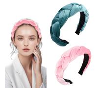 JAONLD Haarreif Samt,2 Stücke Haarreif Damen Oktoberfest Damen Geflochtener Samt für Strandurlaub,Outdoor-Sport und Alltag(Grün,Rosa)