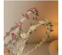 JAONLD Rose Blumenkranz Haarband 2 Stücke Rosa Beige Blumen Kopfschmuck Damen Haarreif Dirndl Kleinen Rosen Blumen Kopfschmuck Perlen Hair Accessories,für Partys Feste Hochzeiten