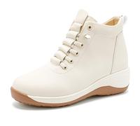 JAOOUU Damen Elegante Keilabsatz Sneaker aus Leder Bequeme Plateau Freizeitschuhe mit 5CM Innenabsatz Modische High Top Schnürer Sportschuhe