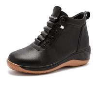 JAOOUU Damen Elegante Keilabsatz Sneaker aus Leder Bequeme Plateau Freizeitschuhe mit 5CM Innenabsatz Modische High Top Schnürer Sportschuhe