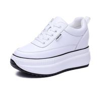 JAOOUU Damen Sneaker mit Keilabsatz Bequeme Turnschuhe mit Wedges aus Leder Modische Plateausohle Innere 9CM Erhöhung Schuhe für Frauen Freizeitschuhe Weiß 34EU