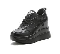 JAOOUU Damen Sneakers Wedges mit Keilabsatz Leichte Plateau Sneaker Turnschuhe mit Dicken Sohlen Modische Freizeitsportschuhe Schwarz 34EU