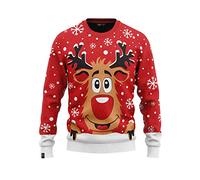 JAP Rudolf das Rentier Rot - Lustiger Hässlicher Weihnachtspullover Für Damen und Herren Ugly Christmas Sweater - 6XL