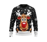JAP Rudolf das Rentier Schwarz - Lustiger Hässlicher Weihnachtspullover Für Damen und Herren Ugly Christmas Sweater - 6XL