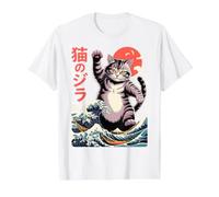 Japanese Cat Art Monster Wave Funny Cat for Men Women Kids Preisgünstiges Grafik-T-Shirt, Herren, Weiß, S