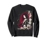 Japanese Horror Girl in Kimono with Skull and Flowers Sweatshirt