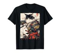 Japanese Ukiyo-e Samurai Cat Warriors - Unisex Erwachsene T-Shirt, Schwarz, S, Langarm, Klassisch, Retro, Cartoon, Anime, Herbst, 1 Count, 0 Taschen, Japanisches Ukiyo-e Samurai-Katzen-Design