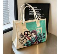 Japanische Anime Demon Slayer Tanjiro Charakter Muster Tragetasche, stilvolle geräumige Segeltuch Handtasche für den täglichen lässigen Gebrauch