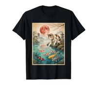 Japanische Calico Katze Koi Fisch Teich Kirschblüte Red Moon Preisgünstiges Grafik-T-Shirt, Herren, Schwarz, S