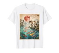 Japanische Calico Katze Koi Fisch Teich Kirschblüte Red Moon Preisgünstiges Grafik-T-Shirt, Herren, Weiß, M