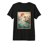 Japanische Calico Katze Koi Fisch Teich Kirschblüte Red Moon Premium T-Shirt