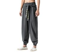 Japanische Casual Kimono Hose lose Harajuku Hose Japan Männer traditionelle asiatische Kleidung Yukata Stil bestickt Harem Kostüm dunkelgrau L