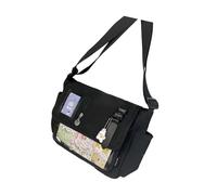 Japanische College Styles Nylon Crossbody Tasche entworfen für Anime Fans und Studenten Praktische und geräumige Umhängetaschen Praktische Nylon Stofftasche, Farbe: Schwarz, One Size