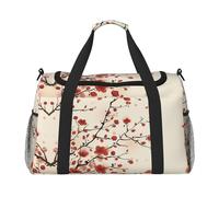 Japanische Frühlings-Pflaumen-Blumendruck-Handreisetasche, ideal für Langstreckenreisen und den täglichen Gebrauch, Schwarz , Einheitsgröße