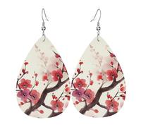 Japanische Frühlings-Pflaumenblumen-Ohrringe für Frauen, tropfenförmige Leder-Ohrringe, doppelseitig, baumelnde Ohrringe, leicht, Damen-Ohrschmuck, Schmuck, modisch, Geburtstagsgeschenk