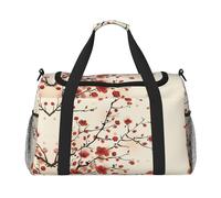 Japanische Frühlings-Wochenendtasche mit Blumendruck, für Damen, Reisetasche, persönliche Gegenstände, Reisetasche, Gepäck, Reisezubehör, Schwarz , Einheitsgröße