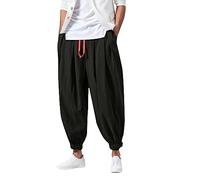 Japanische Haremshose für Herren, Aladdin Genie, Ninja-Hose, breiter Schritt, lockere Passform, Haremshose, Aladdin, Hippie-Hose, Overall, B1 Schwarz, Large