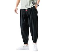 Japanische Kimono Freizeithose lose Harajuku Hose Japan Herren Traditionelle bestickte asiatische Kleidung Yukata Stil Harem Kostüm schwarz XXL